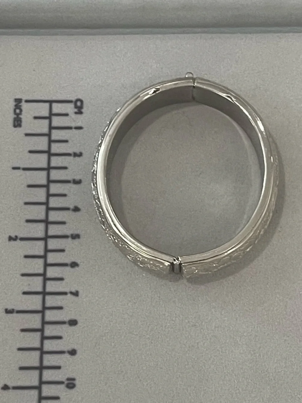 Engraved Floral Silver-Tone Bangle Bracelet - Women Jewelry
